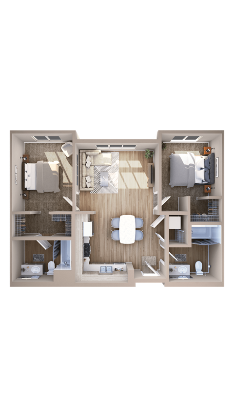 Floor plan for 2 beds, 2 baths, 984 sqft